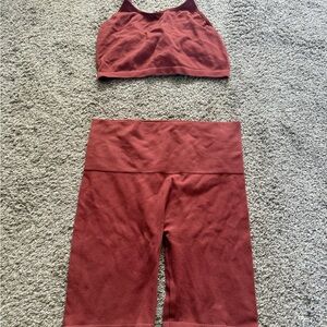 Rust Red Sports Bra and Shorts Set